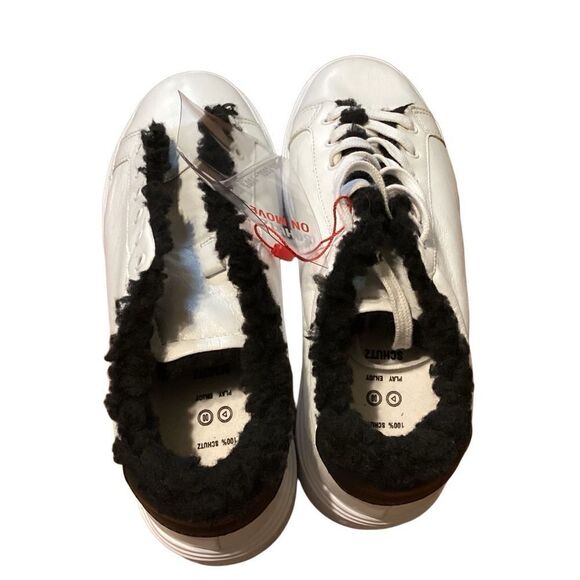 NWT Schutz KRISTIN White Leather Platform Sneakers Black Faux Fur Lining 8.5 - Picture 7 of 11